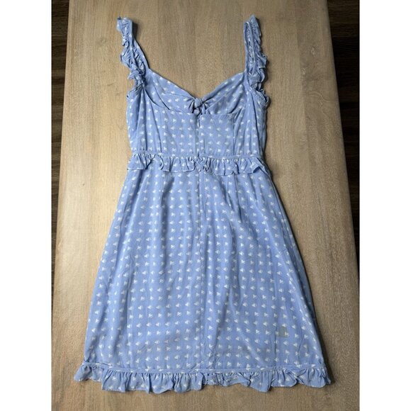 For Love and Lemons Sweetheart Mini Dress Light Blue Hearts Size XS Ruffle Bow - Picture 8 of 10